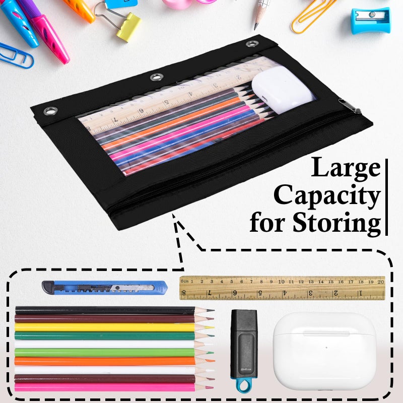 LaOficina 50 Packs Wholesale 3 Ring Binder Pouches, Zippered Binder Pencil Pouch with Clear Window, Clear Pen Case Bulk Suitable for School and Office(Black) - Image 4